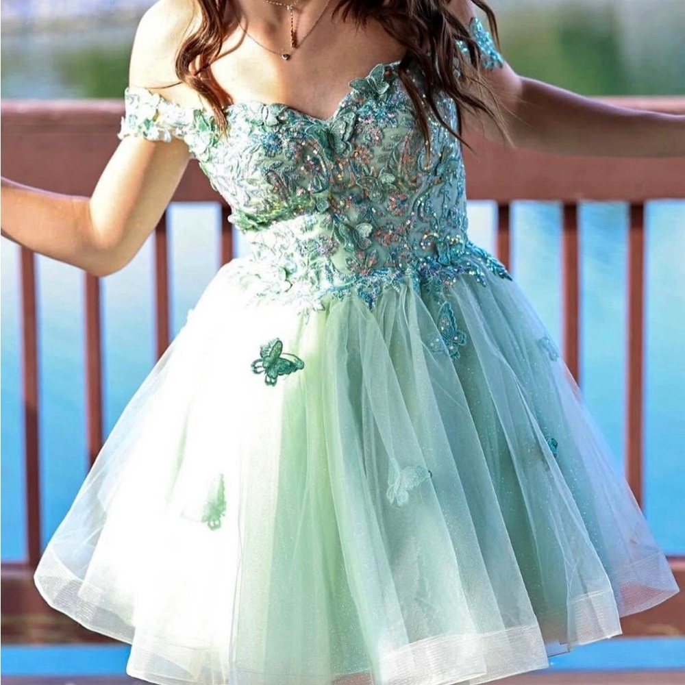 Dancing Queen Mint Green Floral Homecoming Dress